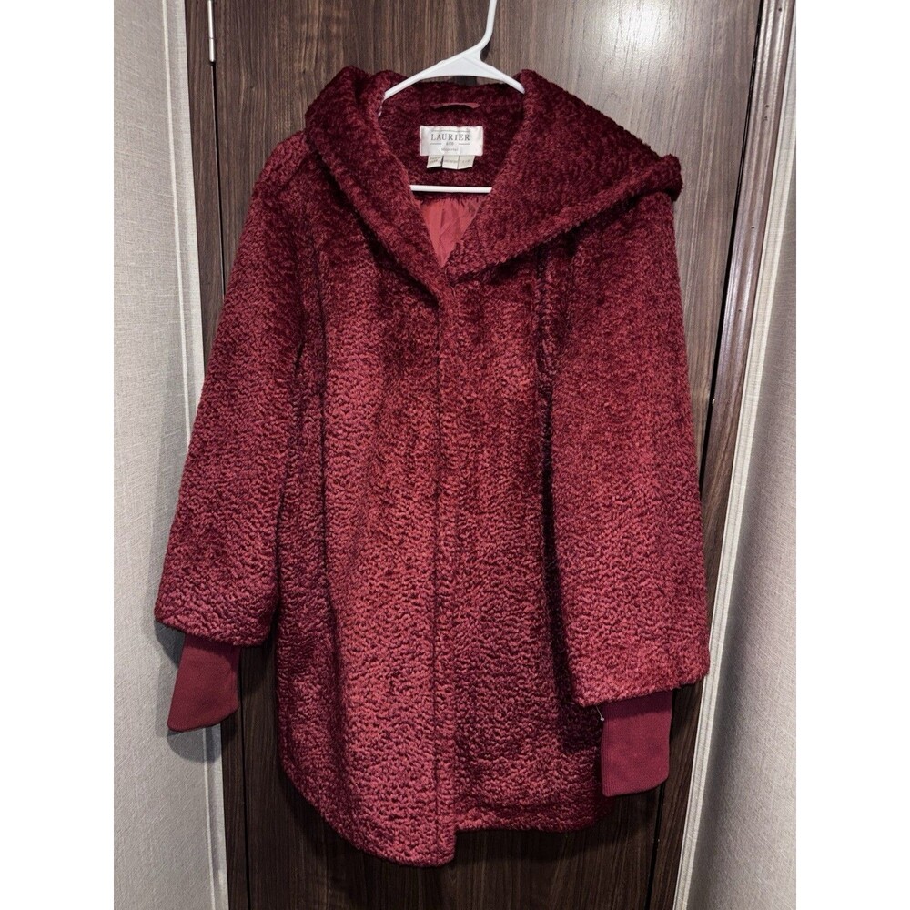 Laurier & Co Hooded Faux Fur Teddy Coat Size L Burgundy NWOT